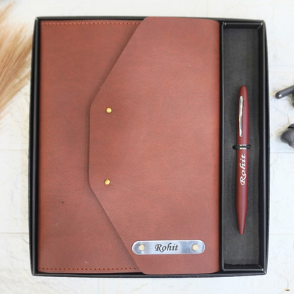 Personalised 3 Fold Leather Notebook & Pen Combo