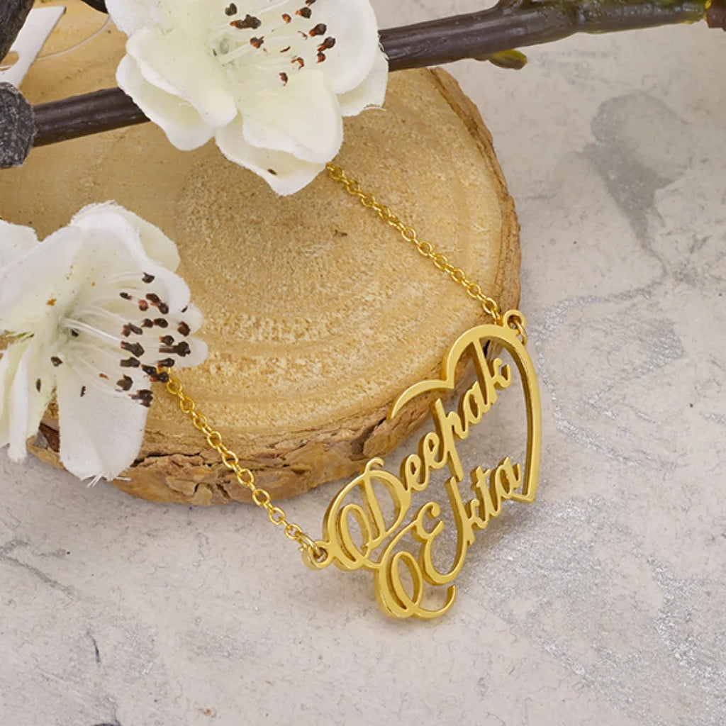 Personalised Half Heart Couple Name Necklace