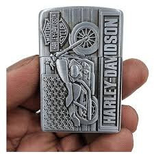 Zippo Style Lighter Silver Butane Gas Metal Body