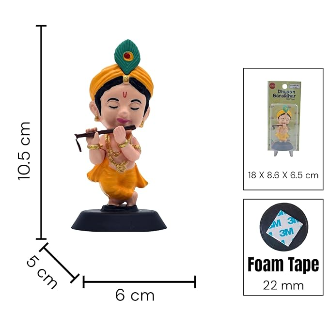 Shri Krishna with Flute Figurine Showpiece for Car Dashboard, Home Office |
