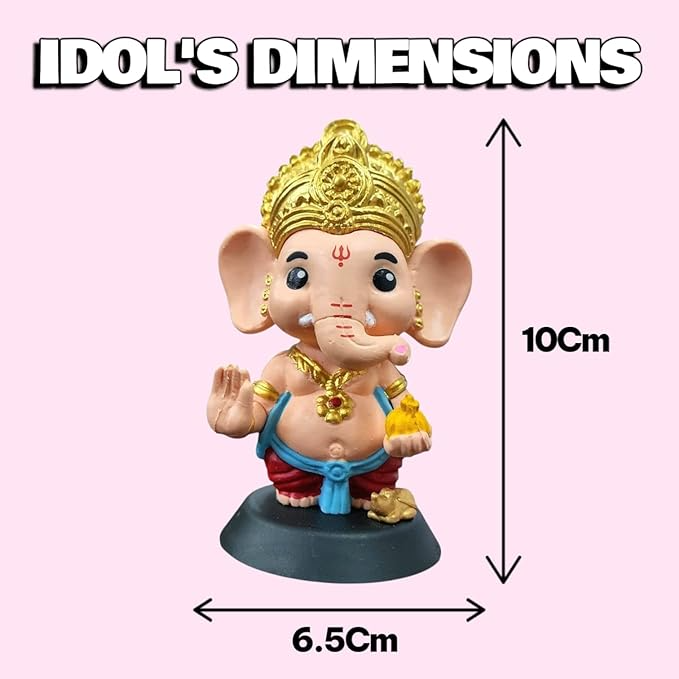 Ganesha Idol for Home Decor, Ganpati for Car Dashboard Unique God Idol for Puja, Ganesh Ji Murti for Temple Office Desk Small Statue
