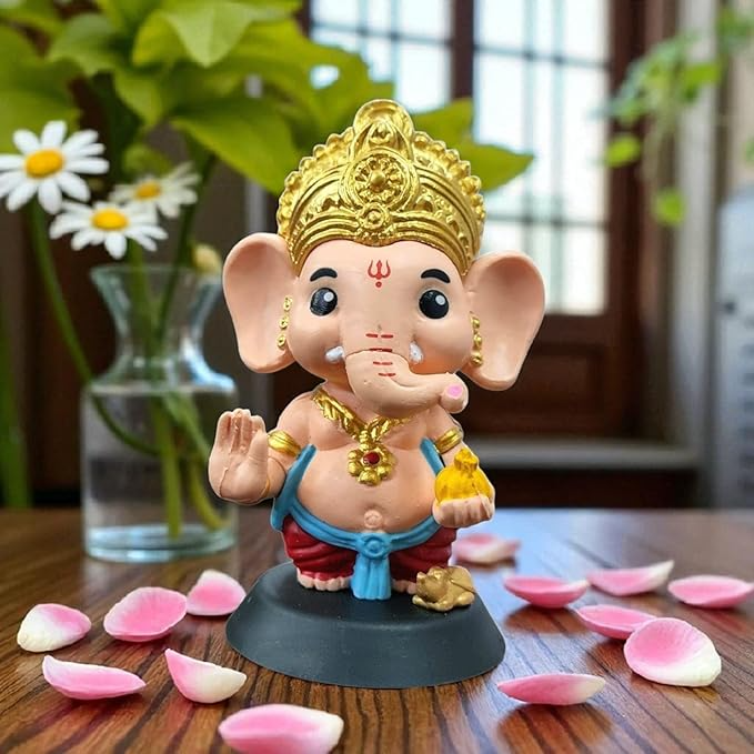Ganesha Idol for Home Decor, Ganpati for Car Dashboard Unique God Idol for Puja, Ganesh Ji Murti for Temple Office Desk Small Statue