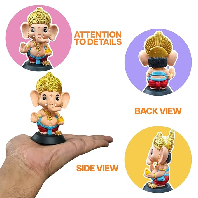 Ganesha Idol for Home Decor, Ganpati for Car Dashboard Unique God Idol for Puja, Ganesh Ji Murti for Temple Office Desk Small Statue