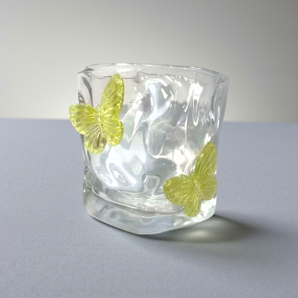 Aesthetic Butterfly Glass Cup – 3D Butterfly Embellished Drinking Glass
