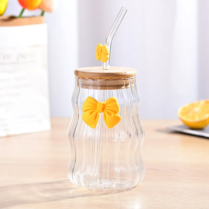 Ribbed Water Juice Coffee Tumbler Party Pink Yellow Blue Purple Bowknot