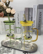 Panda Glass Tumbler Sipper Bottle with Sipper Lid