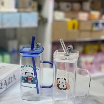 Panda Glass Tumbler Sipper Bottle with Sipper Lid