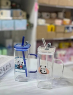 Panda Glass Tumbler Sipper Bottle with Sipper Lid