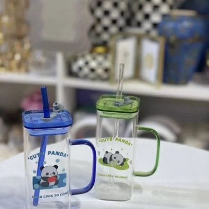 Panda Glass Tumbler Sipper Bottle with Sipper Lid