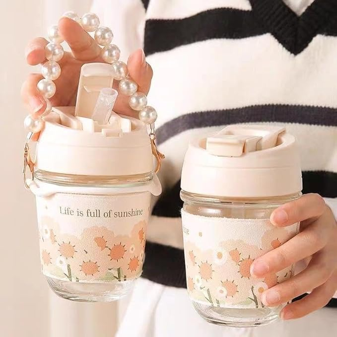 Cute Fruit Juice Glass Tumbler || Cartoon Water Cup with Lid and Straw