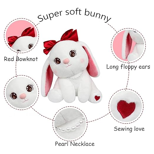 Tickles Bunny Rabbit with Bow and Necklace Soft Stuffed Plush Animal Toy