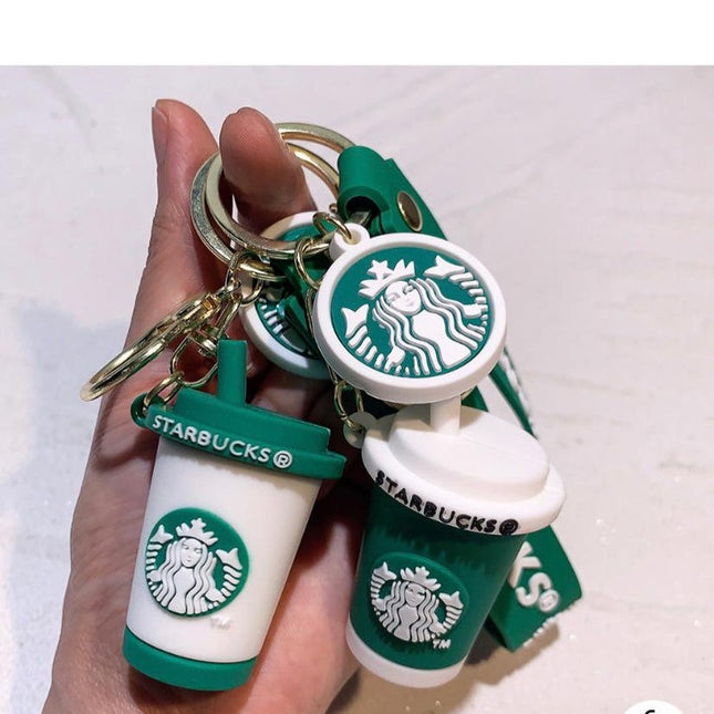 New Starbucks Cup White/Green Rubber Keychain