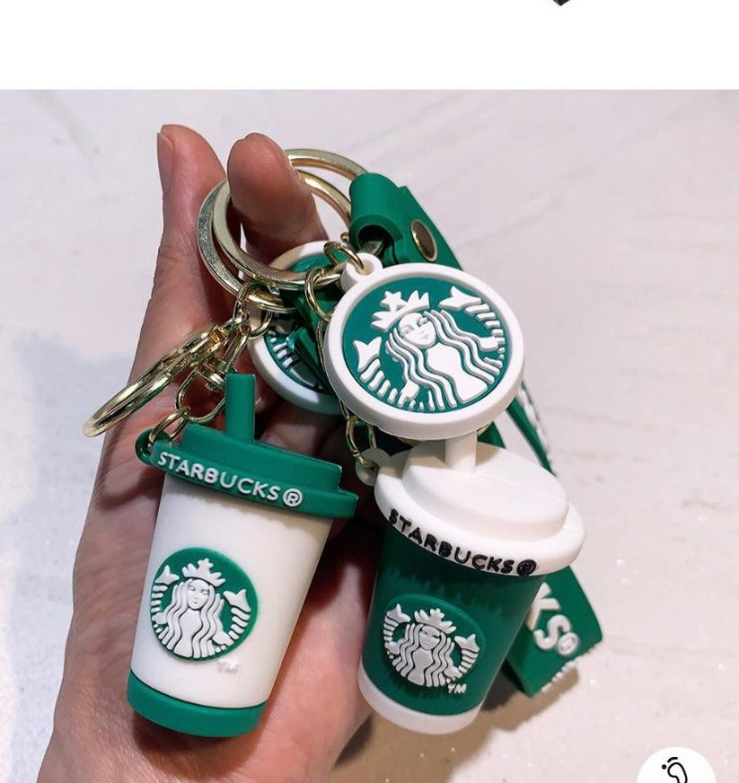 New Starbucks Cup White/Green Rubber Keychain