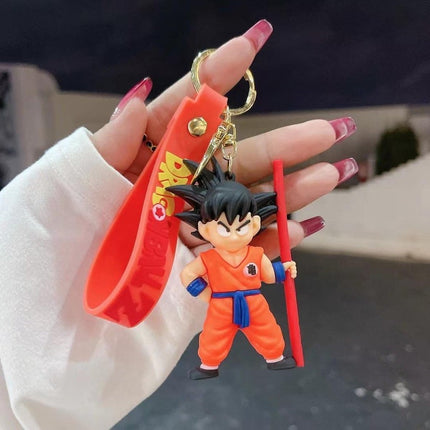 Goku with Stick Orange Rubber Keychain