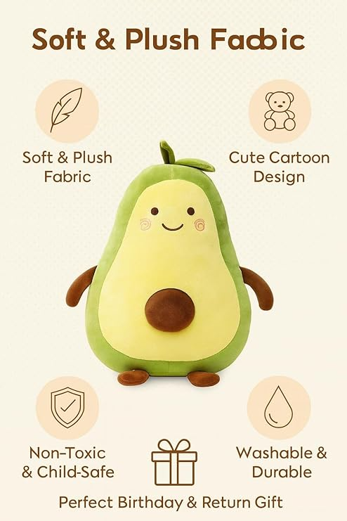 Avocado Plush Soft Toy – Cute Stuffed Avocado Pillow, Hugging Plush Doll for Kids (35cm)