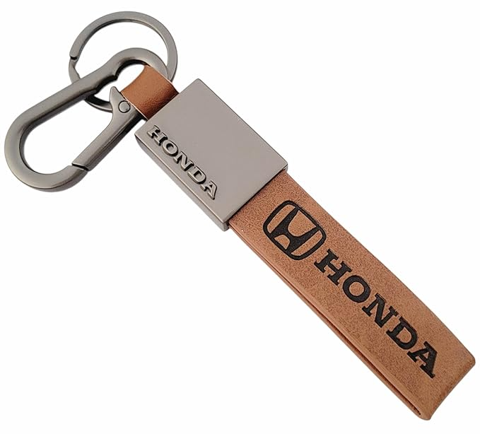 Honda  Keychain Gunmetal Finish, Brown Premium Leather Strap