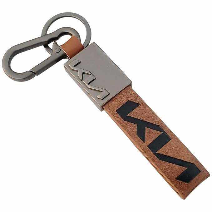 KIA  Keychain Gunmetal Finish, Brown Premium Leather Strap