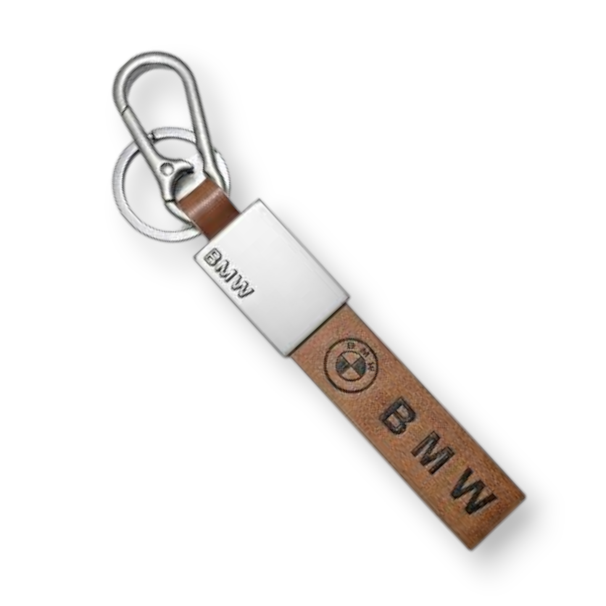 BMW Keychain Gunmetal Finish, Brown Premium Leather Strap
