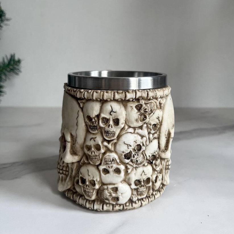 Creative 3D Skull Beer Shot Mug Resin Stainless Steel Double Layer Coffee Mug (A)