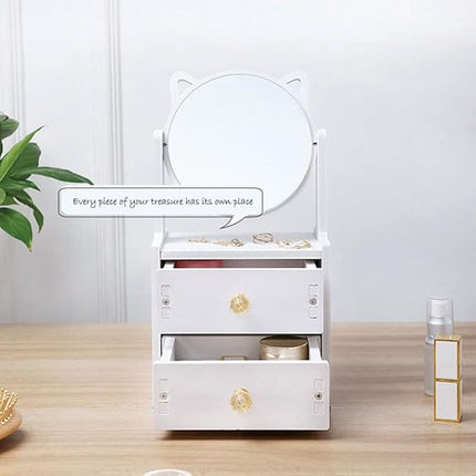 Makeup Desk Organizer with Mirror  Cosmetic Storage Box