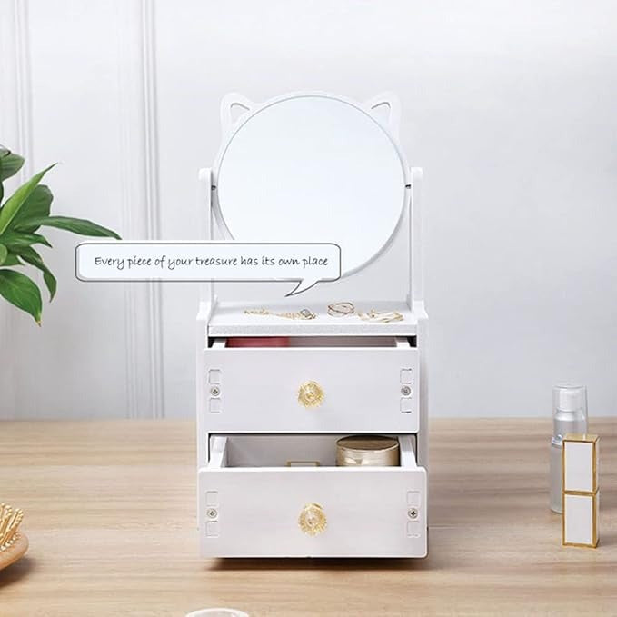 Makeup Desk Organizer with Mirror  Cosmetic Storage Box