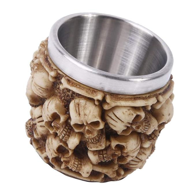 Creative 3D Skull Beer Shot Mug Resin Stainless Steel Double Layer Coffee Mug (B)