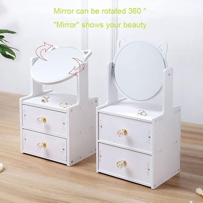 Makeup Desk Organizer with Mirror  Cosmetic Storage Box