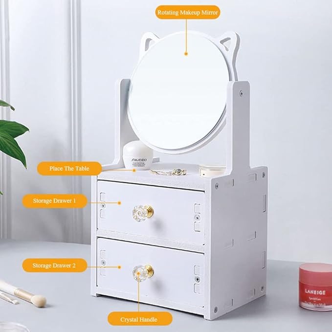 Makeup Desk Organizer with Mirror  Cosmetic Storage Box