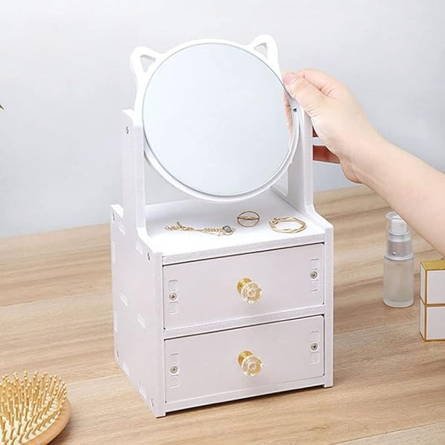 Makeup Desk Organizer with Mirror  Cosmetic Storage Box
