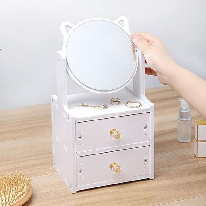 Makeup Desk Organizer with Mirror  Cosmetic Storage Box