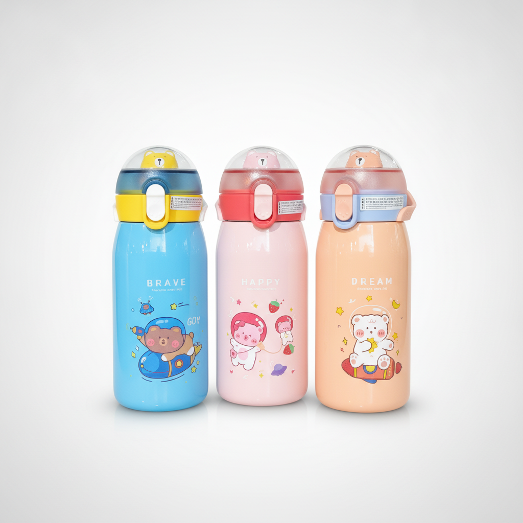 Kids Insulated Sipper Bottle 530ml – Cute Bear Design