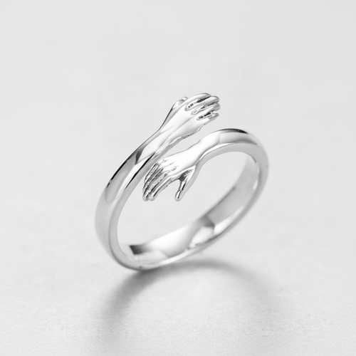 Silver Hug Ring – Adjustable Open Band with Embrace Design