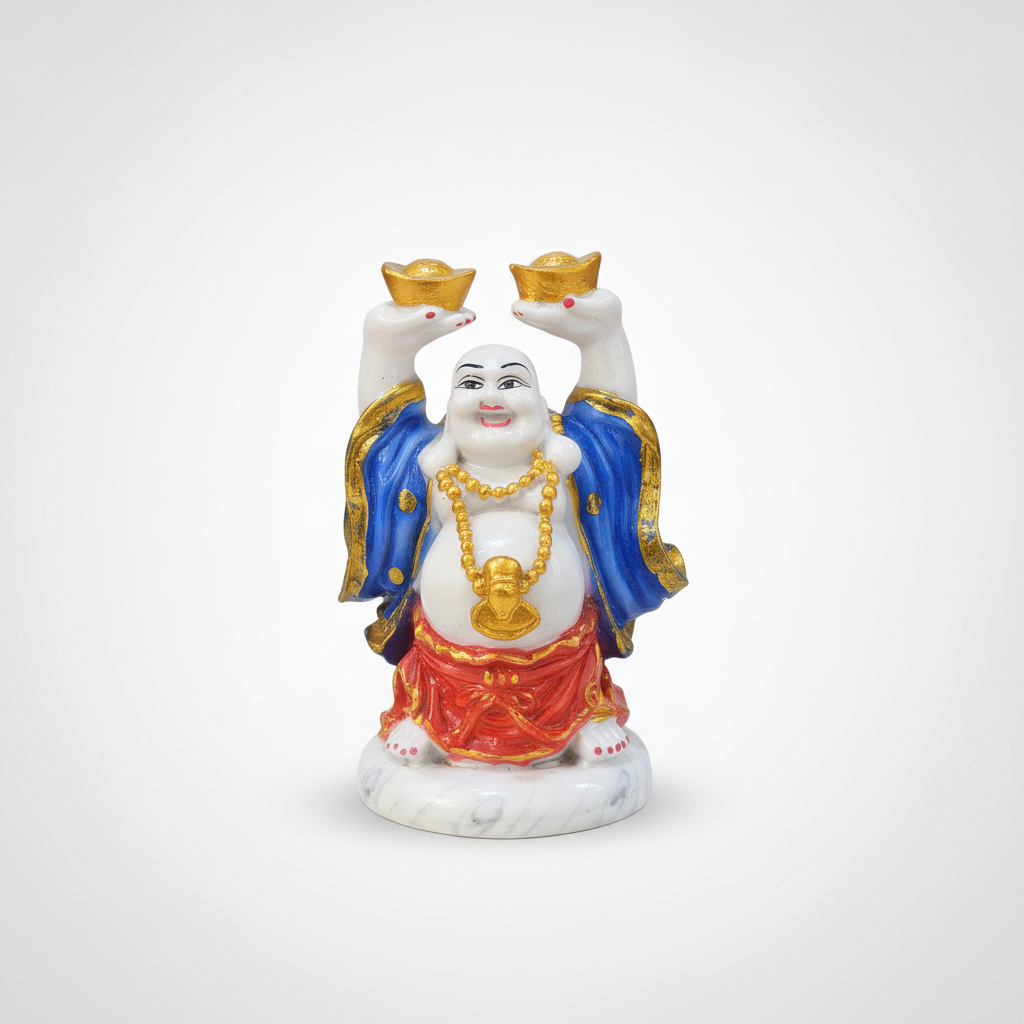 Lucky Laughing Buddha Figurine with Gold Ingots – 7 Inch
