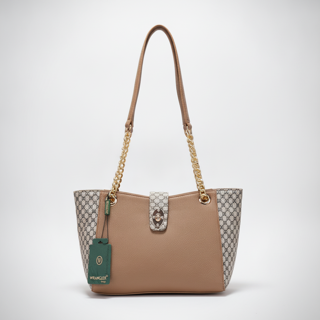 Wrangler Luxury Collection Tan Tote Bag with Gold Chain