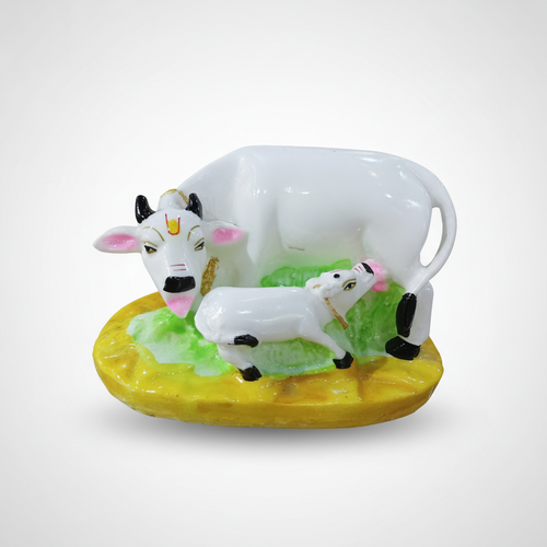 Sacred Cow & Calf Figurine – Hindu Kamdhenu Decor Statue