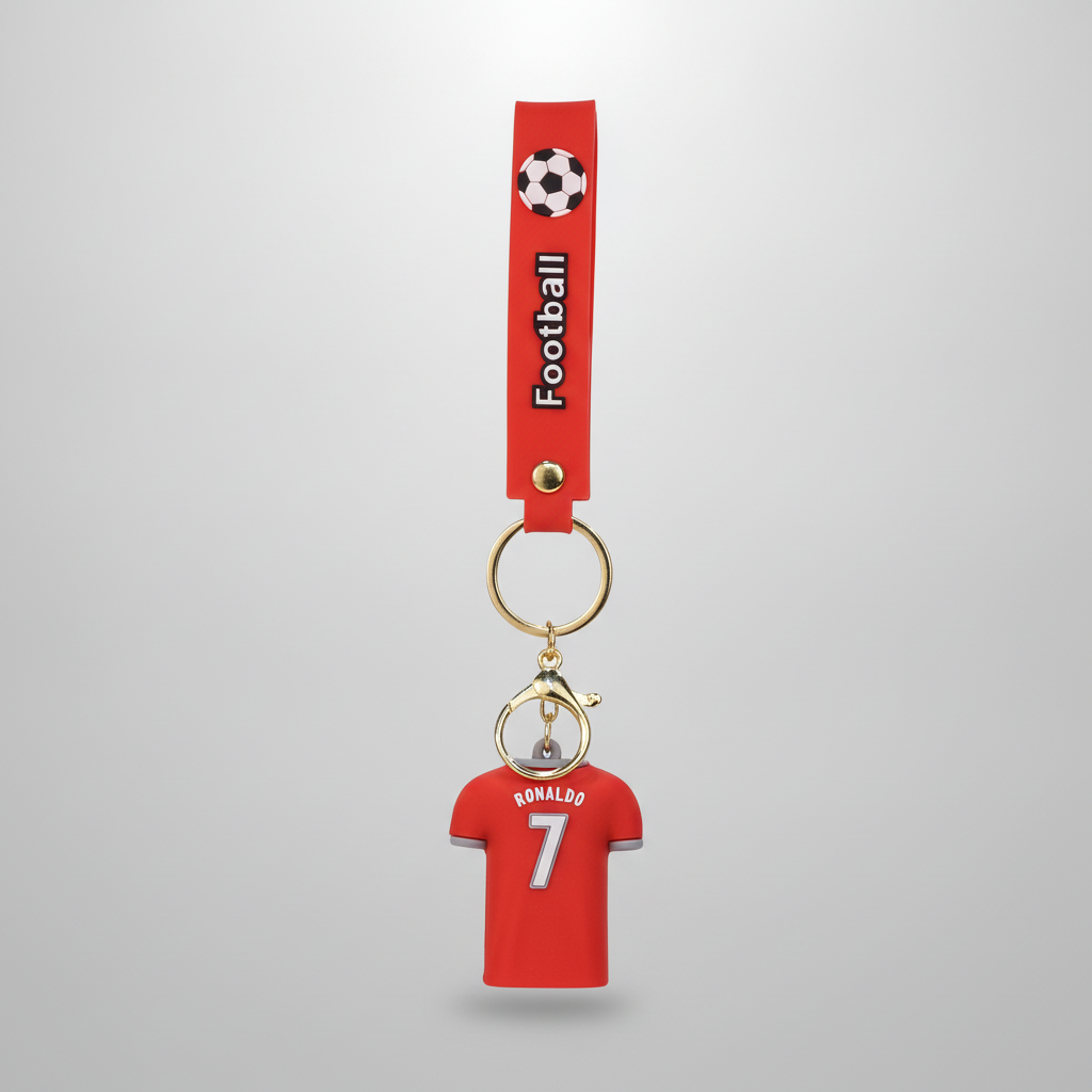 Ronaldo #7 Football Jersey Keychain – Red Silicone