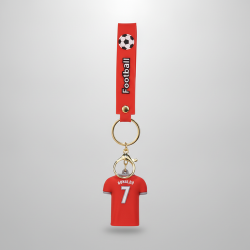 Ronaldo #7 Football Jersey Keychain – Red Silicone