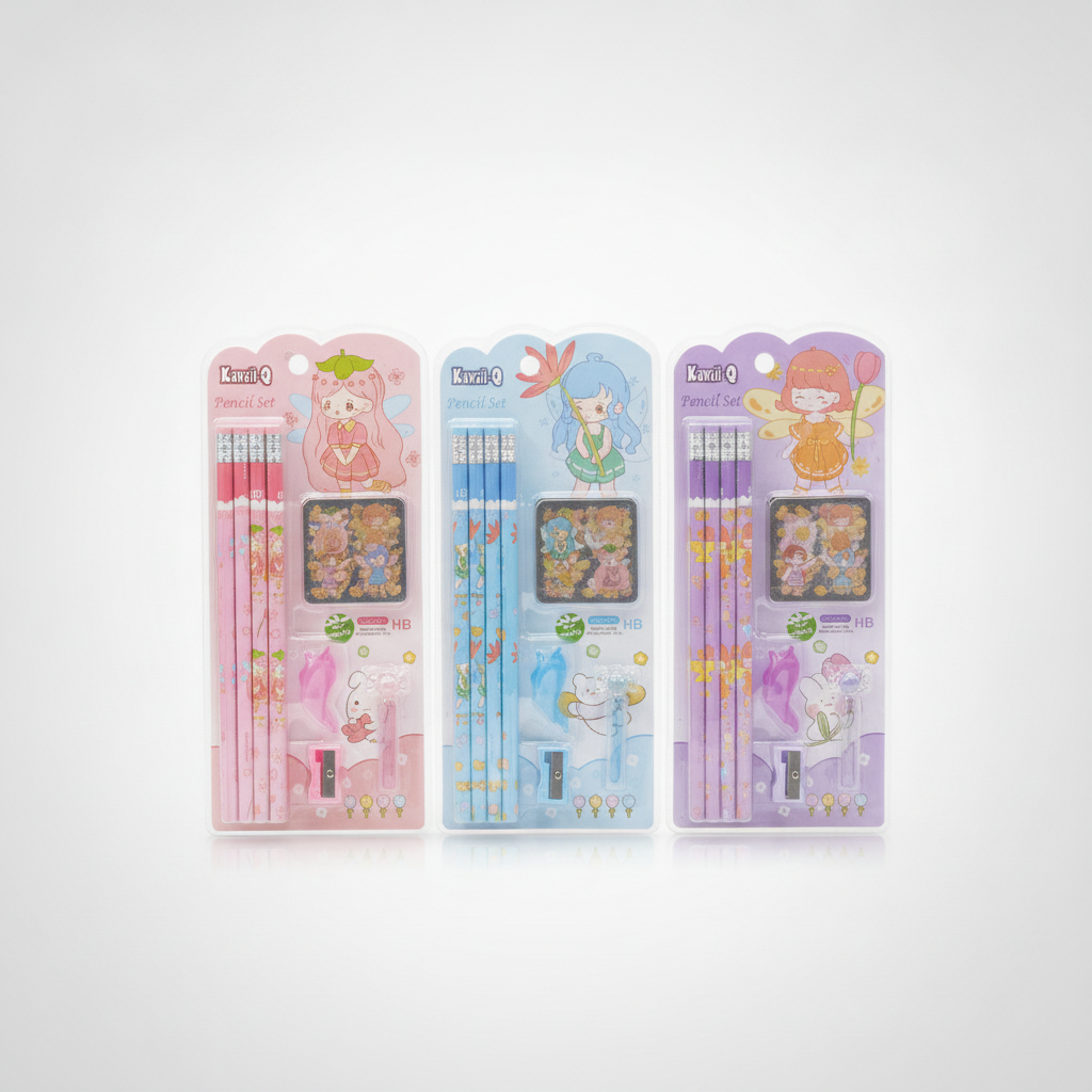 Kawaii-Q Girls Pencil Set – Cute Stationery Gift Set for Kids