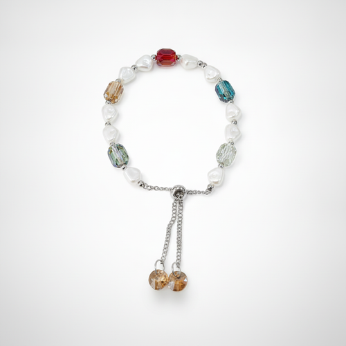 Multicolor Crystal & Pearl Adjustable Bolo Bracelet