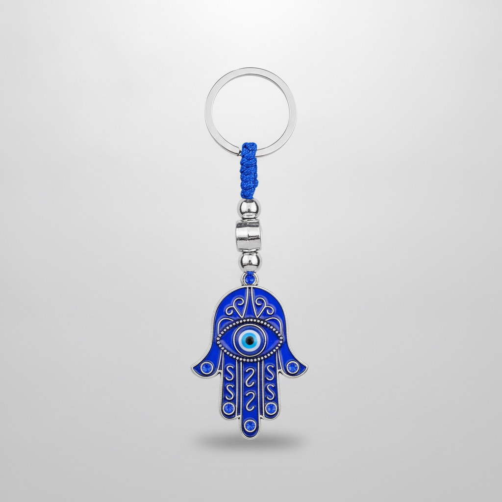 Hamsa Hand Evil Eye Keychain Blue Enamel Protection Charm