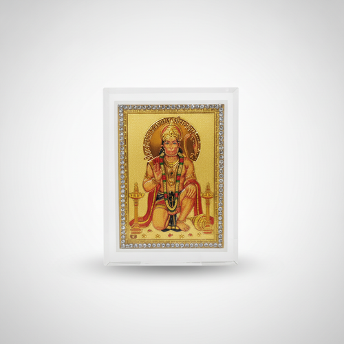 Lord Hanuman Gold Foil Photo Frame with Crystal Border