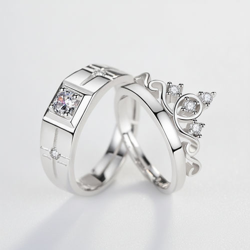 Crown & Shield Crystal Couple Rings Set – His & Hers
