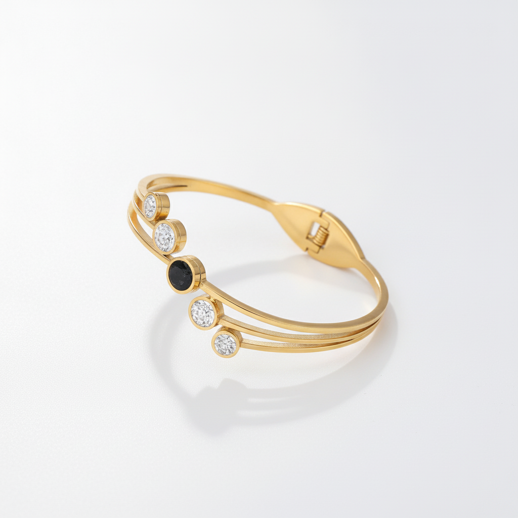Gold Tone Multi-Stone Crystal Bangle Bracelet for Women