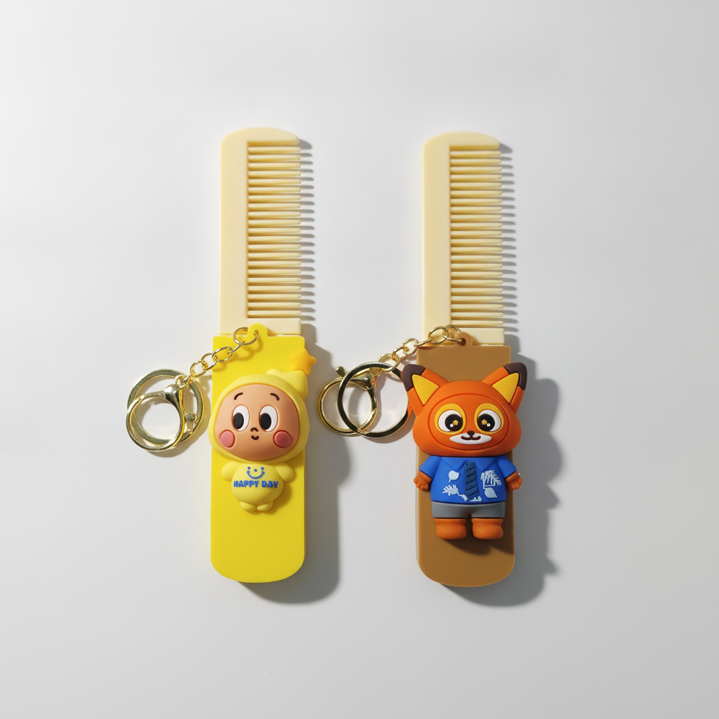 Cute Cartoon Comb Keychain – Portable Mini Hair Comb