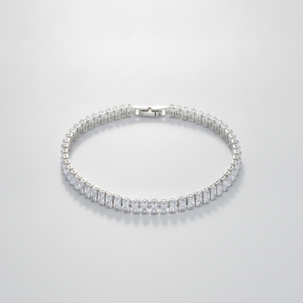 Baguette CZ Tennis Bracelet in Silver-Tone