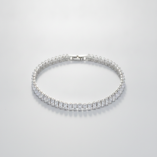 Baguette CZ Tennis Bracelet in Silver-Tone