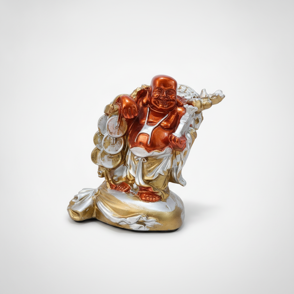 Laughing Buddha Figurine with Coins & Wealth Bag – 6 In