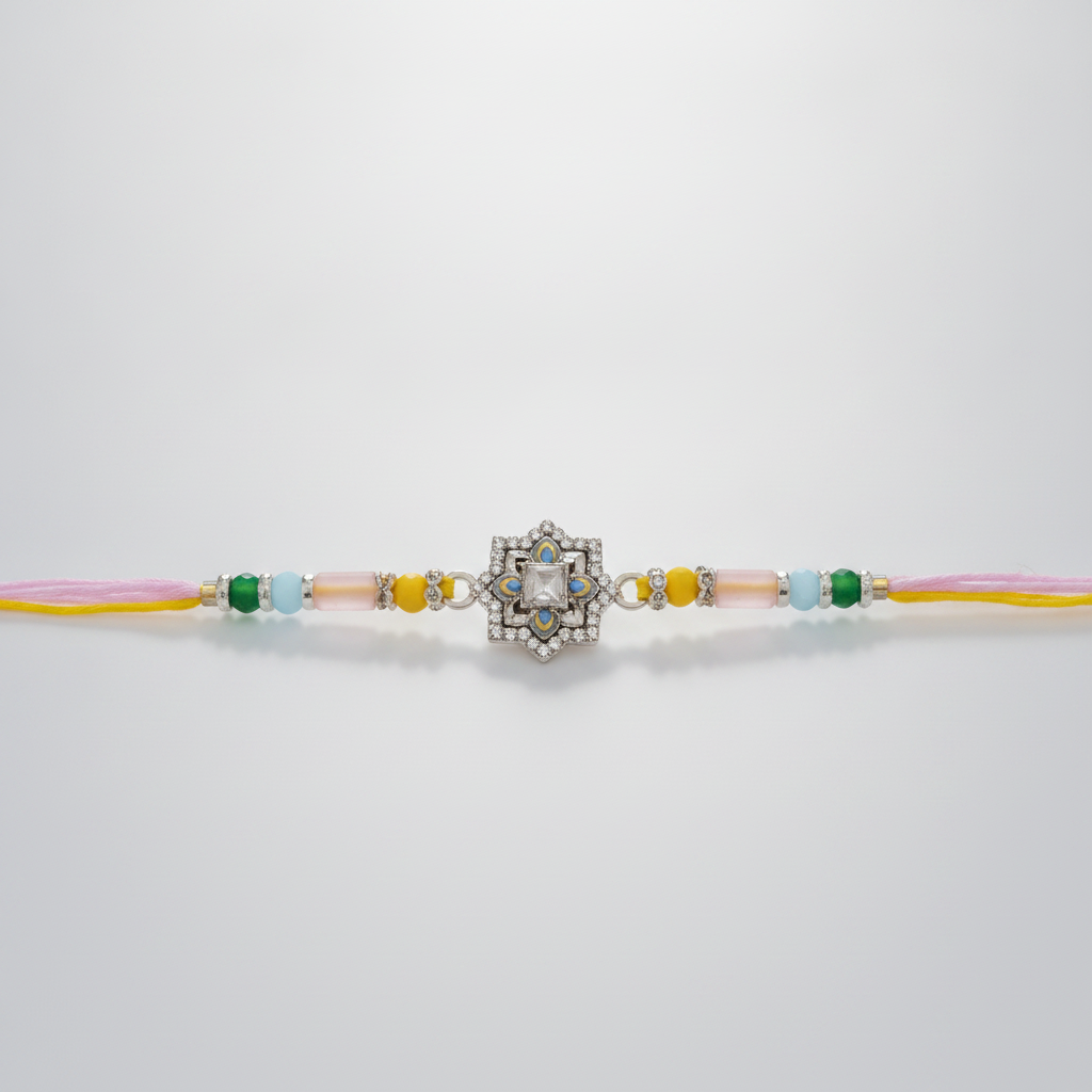Elegant Crystal Rakhi with Colorful Beads & Floral Charm