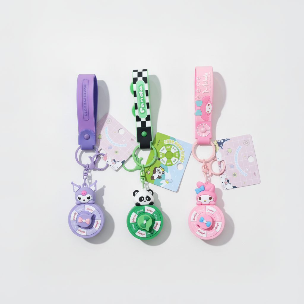 Cute Character Spinner Keychain – Kuromi, My Melody & Panda