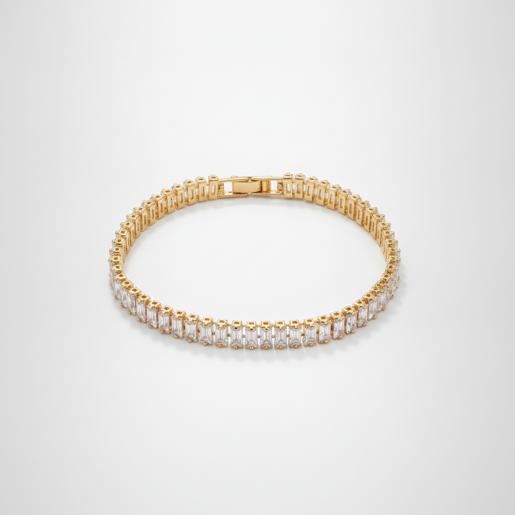 Gold Baguette Crystal Tennis Bracelet